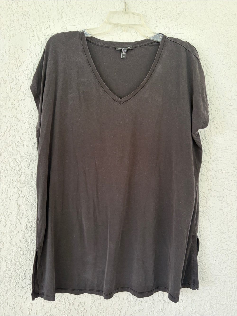 Eileen Fisher V-Neck Short Sleeve black tee size L oversized